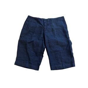 120% Lino Dark Blue Linen Shorts Womens Size 46 Beach Quiet Luxury Lagenlook